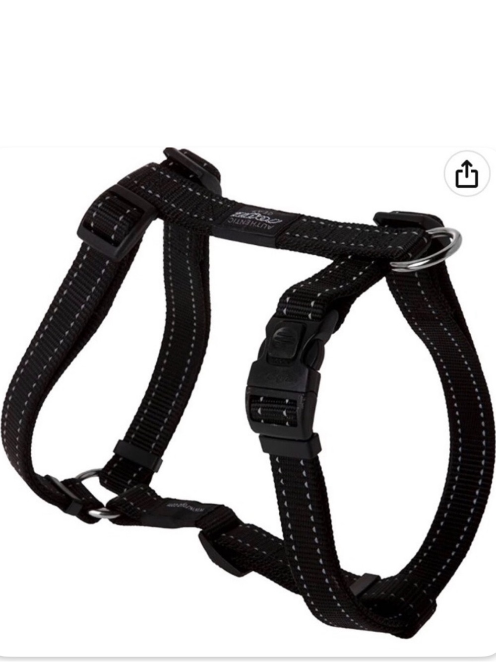 Rogz Black Reflective Dog H-Harness Adjustable Lock Buckle Large 3/4” NWT/NWOT